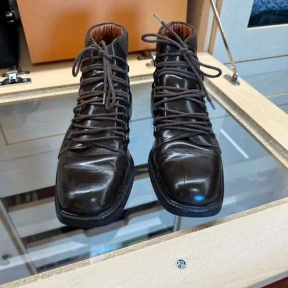 Gucci Brown Leather Combat Boots Women's Size 7.5 - Picture 2 of 6